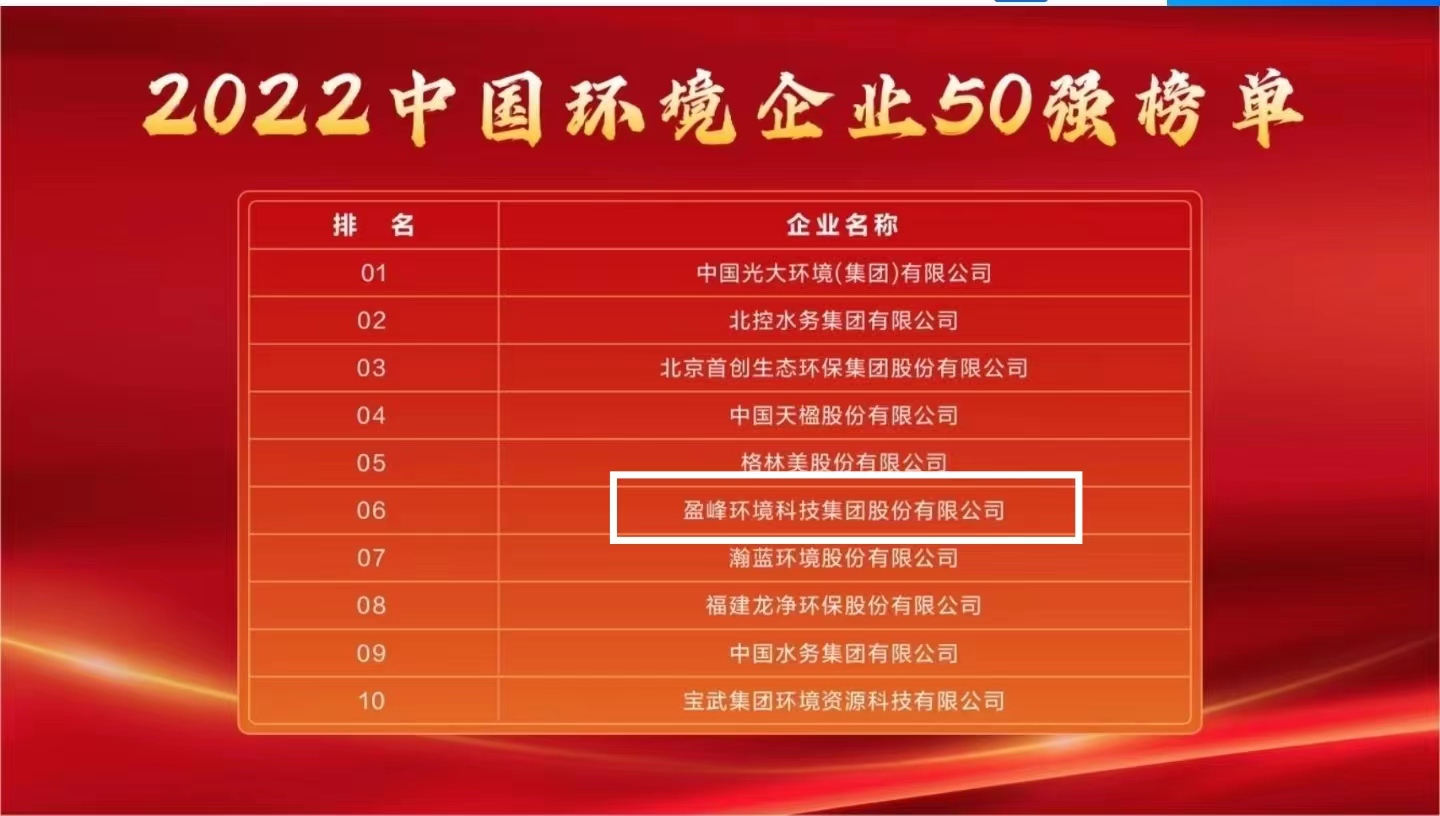 MK体育環(huán)境連續(xù)5年榮登“中國環(huán)境企業(yè)50強”榜單